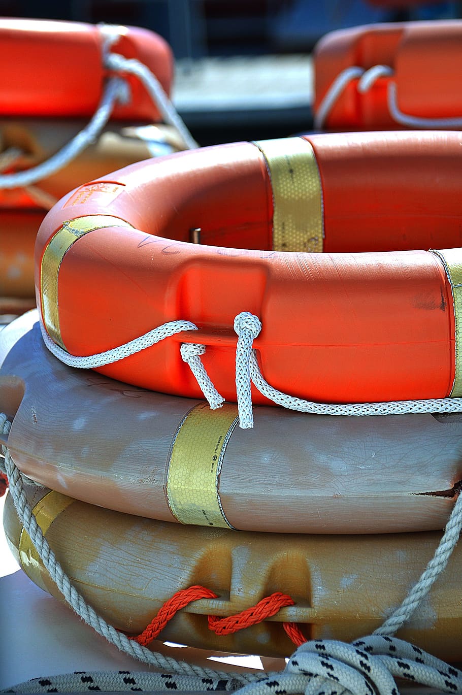 Orange Life Buoy Lifeguard Shipping Rope Day Red Tied Up