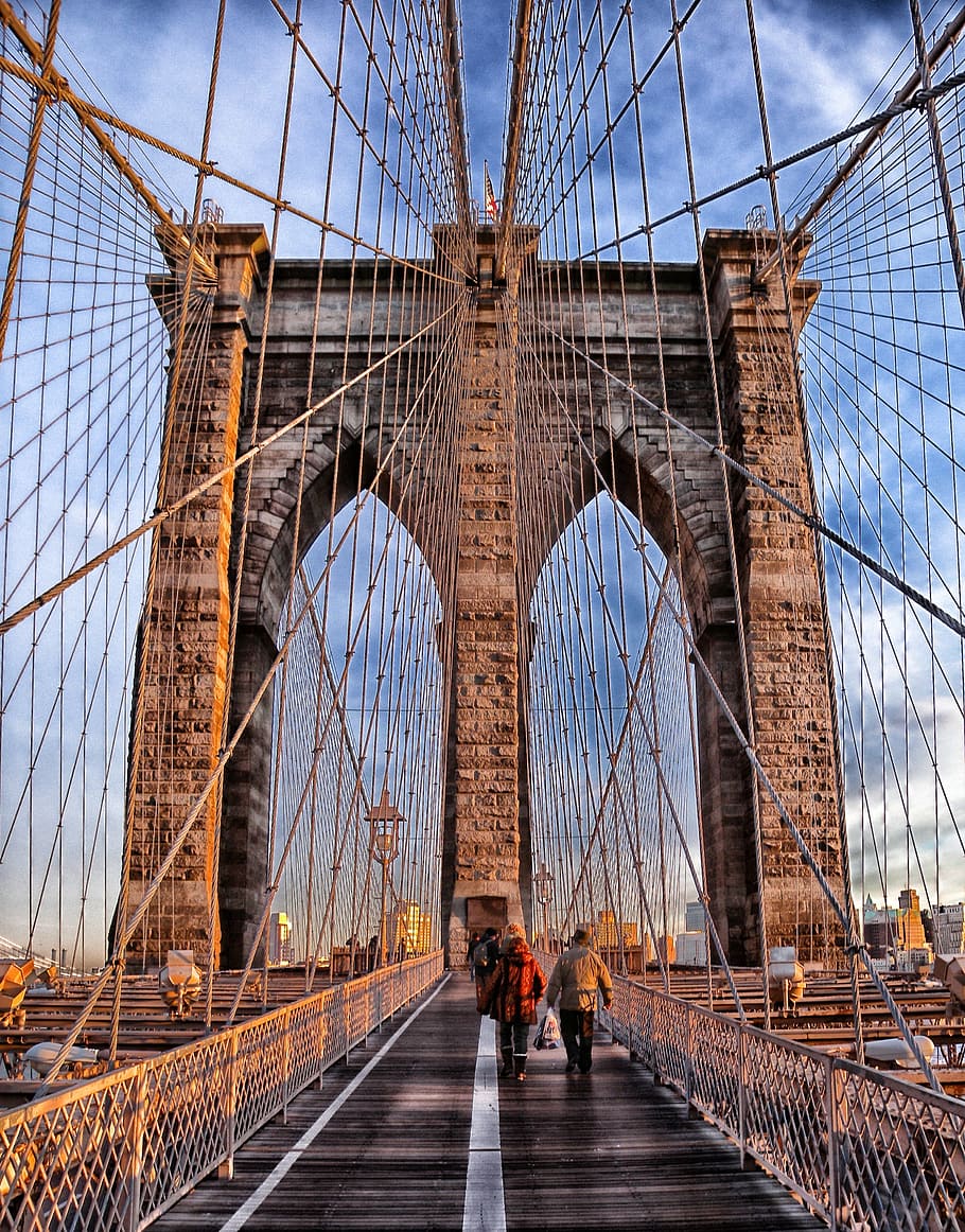 jembatan manhattan, baru, york, jembatan brooklyn, tengara, bersejarah, jembatan, kota new york, arsitektur, suspensi