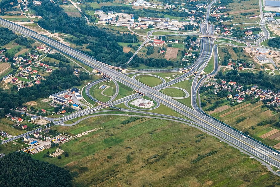 way, communication, travel, transport hub, aerial photo, the height of the, kielce, swietokrzyskie, poland, transportation