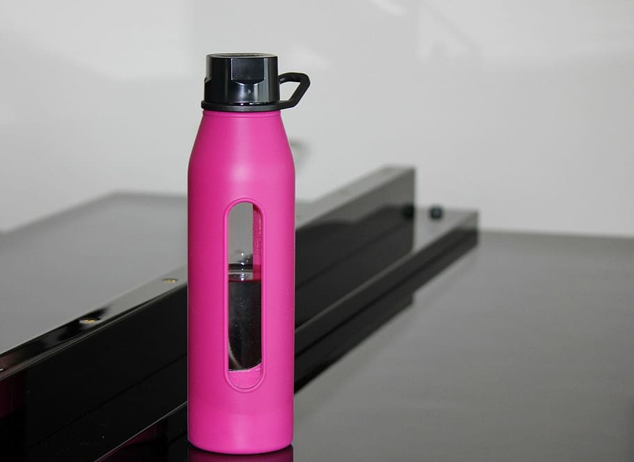 selective, focus photography, pink, black, tumbler, Water Bottle, Hot Pink, hot pink bottle, water, bottle