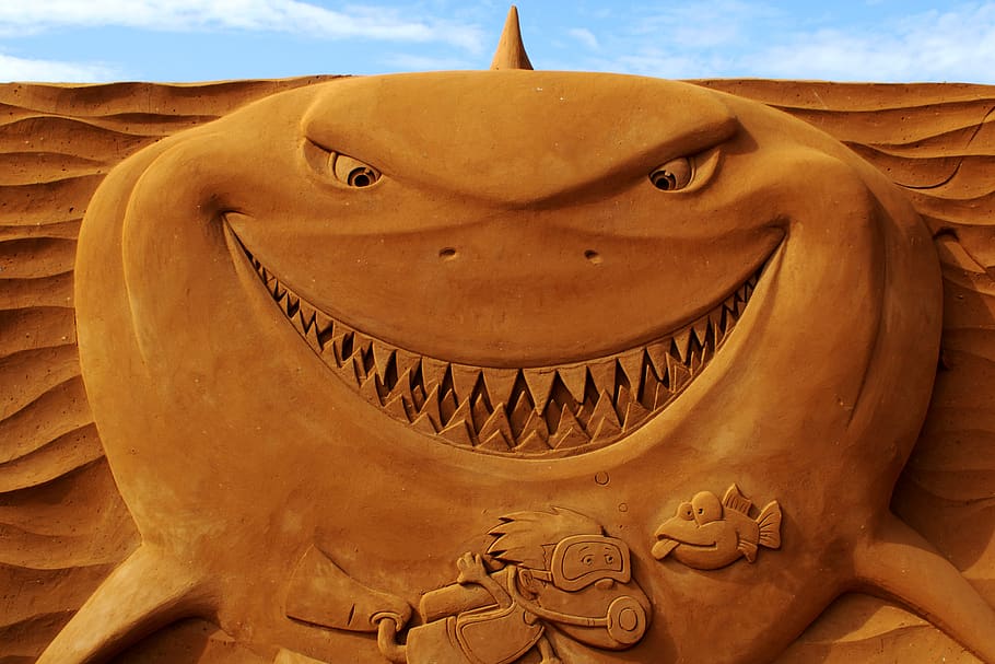 sand sculpture, sand, art, oostende, shark, artwork, festival, sand sculptures, artists, sand painting