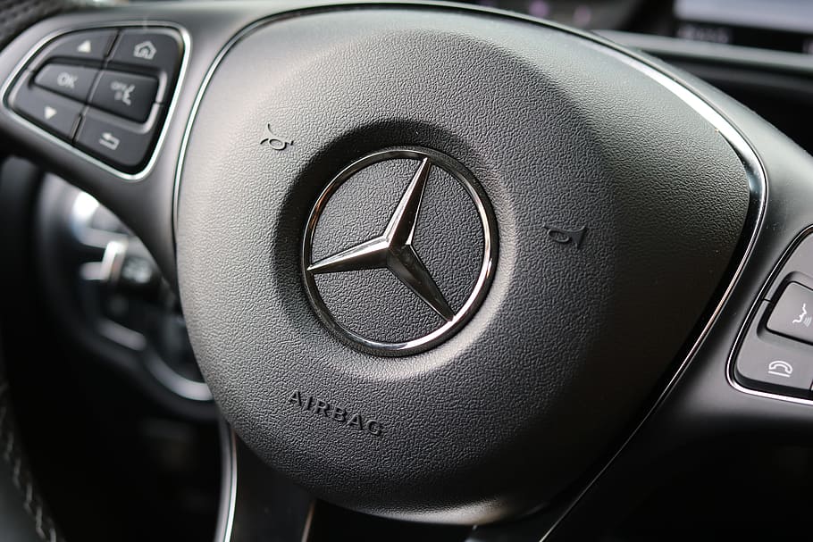 steering wheel, mercedes benz, chrome, elegant, design, leather, locomotion, mobility, traffic, transport