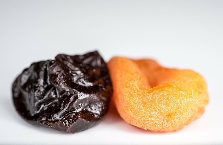 brown, orange, dried, fruits, dried apricots, prunes, dried fruits, yellow, black, fruit