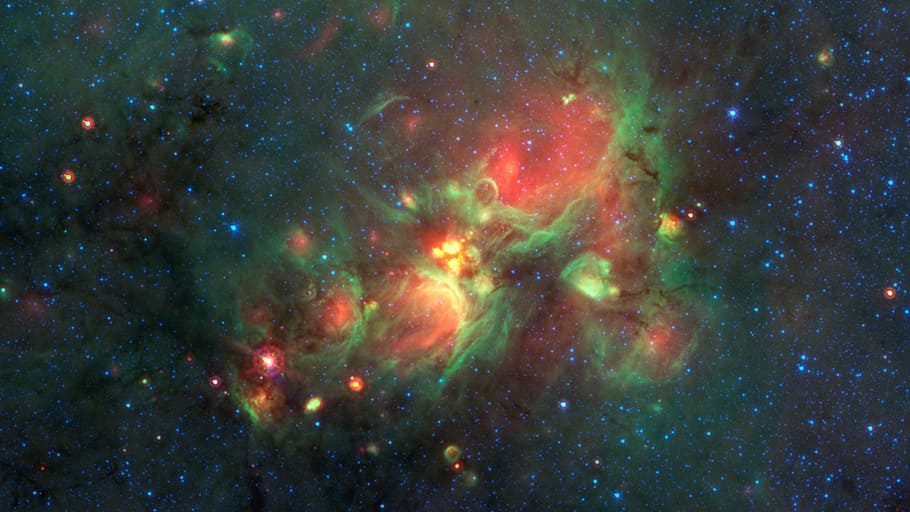 verde, vermelho, nebulosa, vermelho e azul, irregular, nuvem, Via Láctea, formação estelar maciça, fase, característica