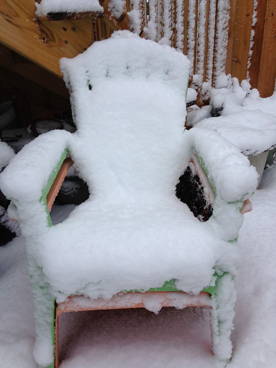 chair, beach chair, adirondack chair, season, white, cold, ice, snow, winter, frost