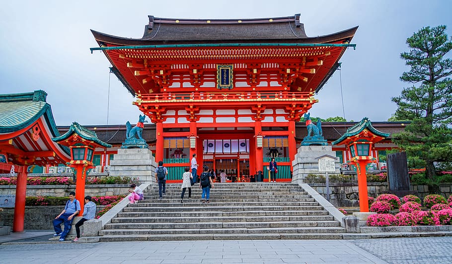 red, black, temple, fushimi inari-taisha shrine, kyoto, japan, landmark, famous, japanese, travel