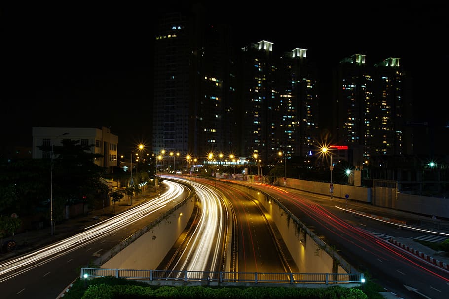 night, lights, highways, Saigon, at night, night with, Vietnam, city, dark, photos