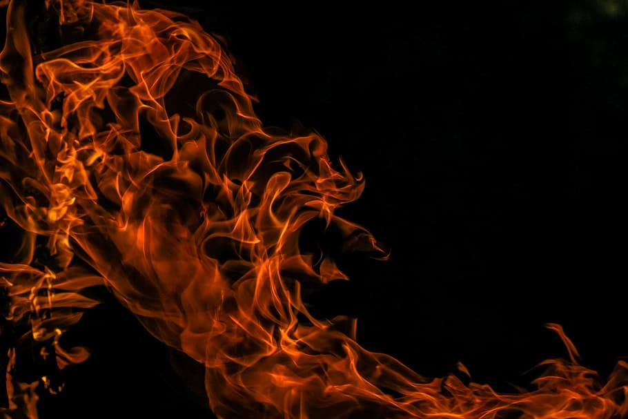 red, flame, digital, wallpaper, fire, flames, heat - temperature, burning, black background, inferno