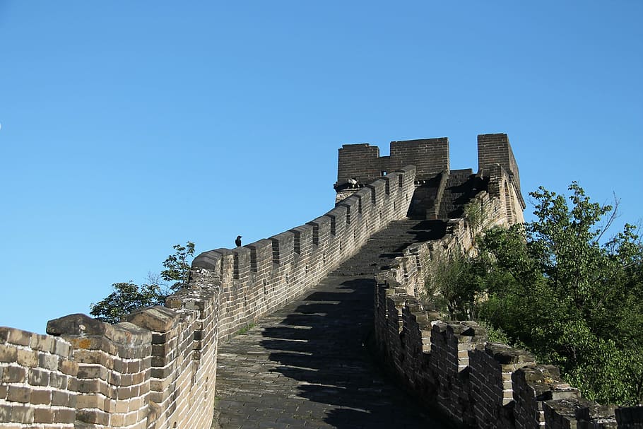 grande, parede, china, a grande muralha, a grande muralha de mutianyu, céu azul e nuvens brancas, verão, mutianyu, pequim, rede ao ar livre fácil