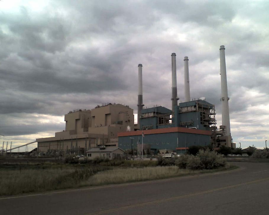 colstrip power plants 1-4, right, left, Colstrip, Power Plants, right to left, Montana, clouds, factory, public domain