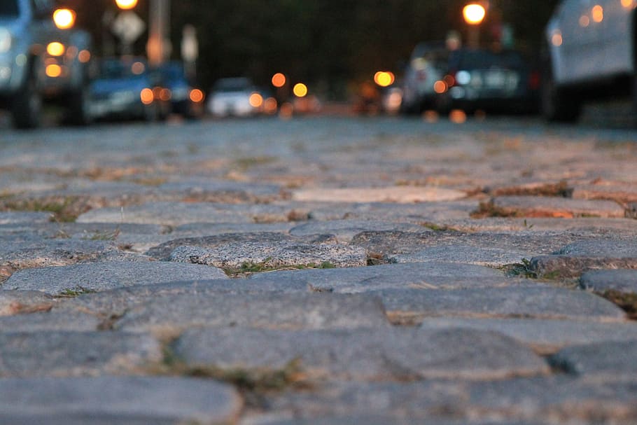 gris, hormigón, piso, bokeh ligero, la carretera, calle, piedras, difuminar, bokeh, nivel de superficie
