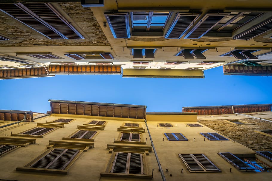 low, angle photography, white, concrete, building, europe, italy, tuscany, florence, firenze