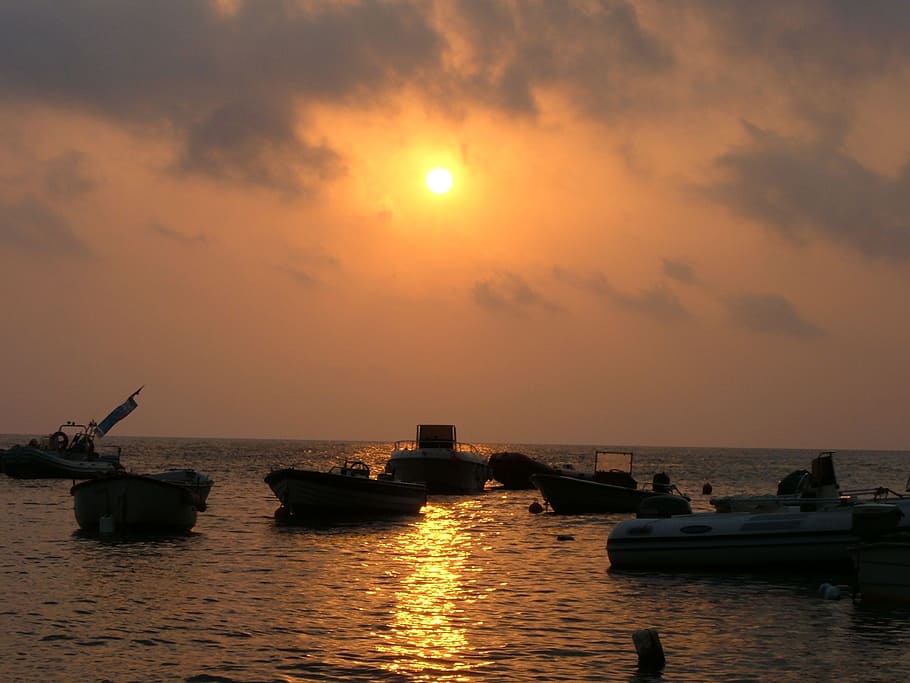 barcos, puesta del sol, mar, tarde, puesta del sol siciliana, isla, sicilia, agua, cielo, puesta de sol