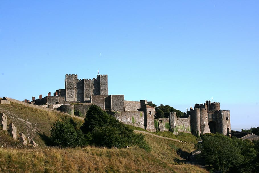 dover castle, dover, england, sky, architecture, built structure, history, the past, building exterior, clear sky