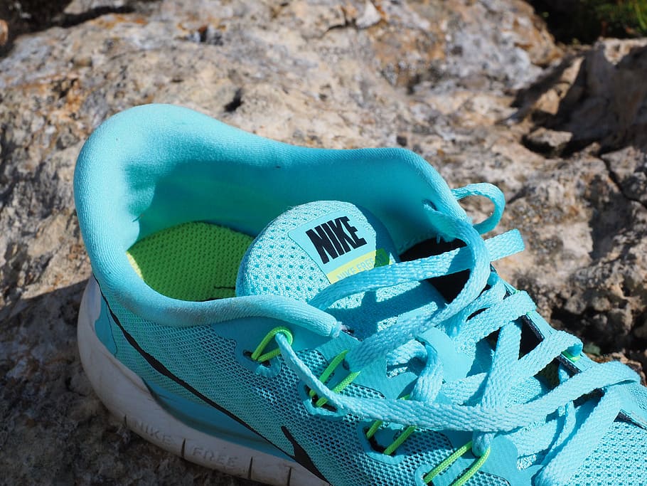 shoelace, shoe, sport shoe, running shoe, sneakers, nike, turquoise, fashionable, blue, nature