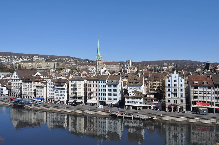 zurich, city, water, architecture, travel, river, reflection, spring, building exterior, built structure