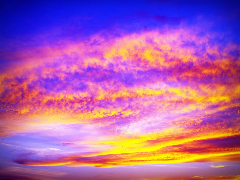 yellow, black, clouds, sunset, purple, orange, artwork, sky, red, gold