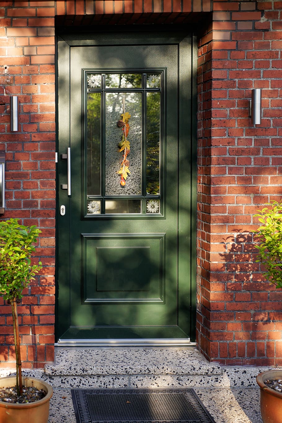 green wooden door, door, front door, input, autumn, inviting, wood, input range, access, house entrance
