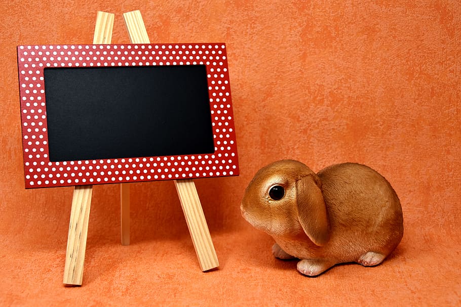 brown, rabbit figurine, red, photo frame, easter, easter bunny, spring, figure, easter decoration, happy easter