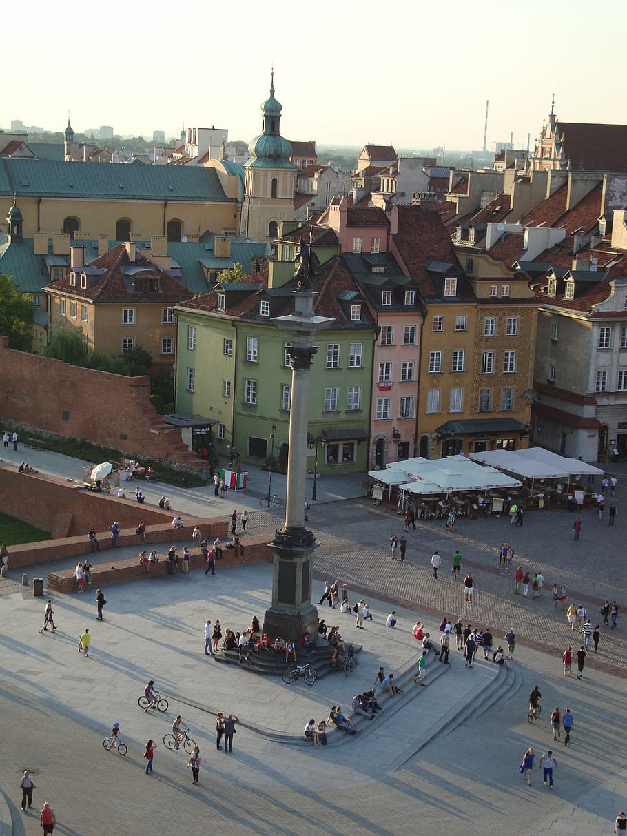 Varsovia, Polonia, el casco antiguo, la columna de Segismundo, monumento, gente, Europa, arquitectura, escena urbana, multitud