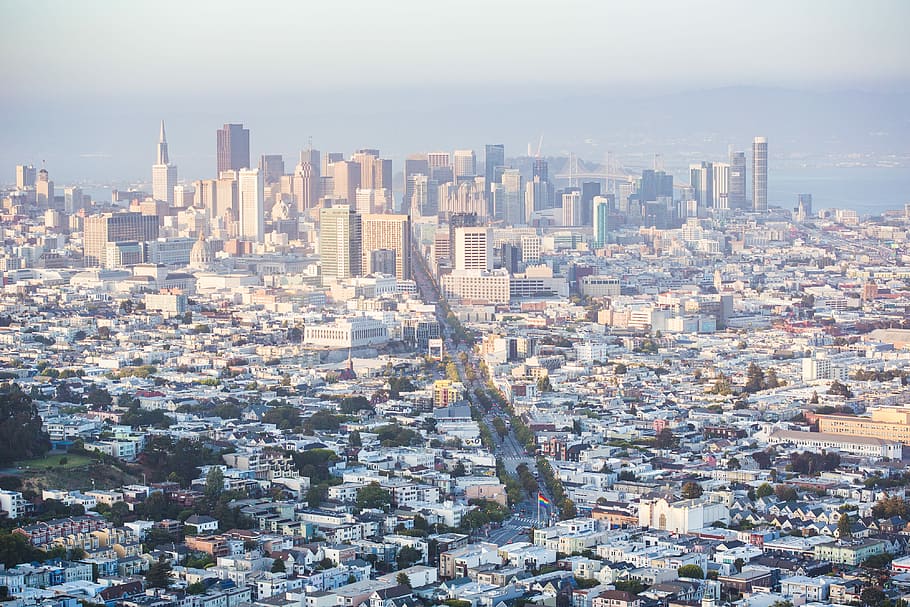 cityscape view, keuangan, pencakar langit distrik, Cityscape, View, Financial District, pencakar langit, San Francisco, California, udara