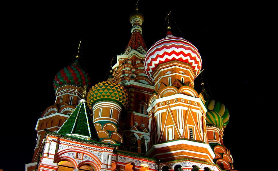 Rusia, Moscú, Plaza Roja, Noche, consejo, arquitectura, iglesia, lugar famoso, cúpula, catedral