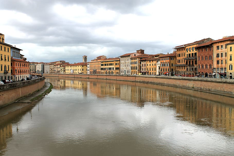 pisa, arno, river, architecture, building, italy, built structure, water, building exterior, sky