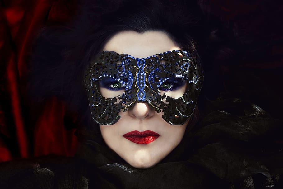 person, wearing, blue, masquerade, fashion, portrait, secret, face, glamour, mask