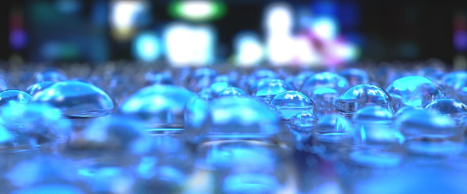 waterdrop, wet, raindrop, rain, blue, selective focus, large group of objects, glass - material, indoors, reflection
