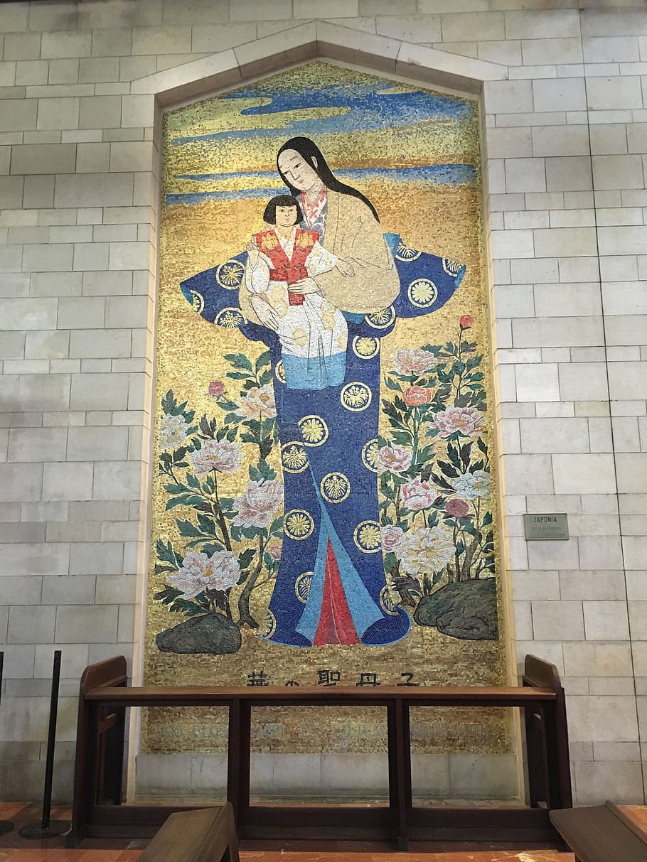 pilgrimage, israel, nazareth, virgin movie news-cathedral, japanese women who more, art and craft, representation, creativity, architecture, wall - building feature