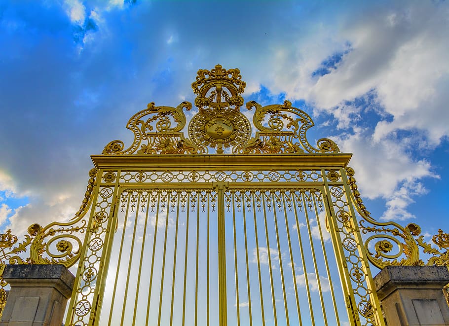 versailles, gate, crown, golden, france, architecture, palace, gold, paris, tourism