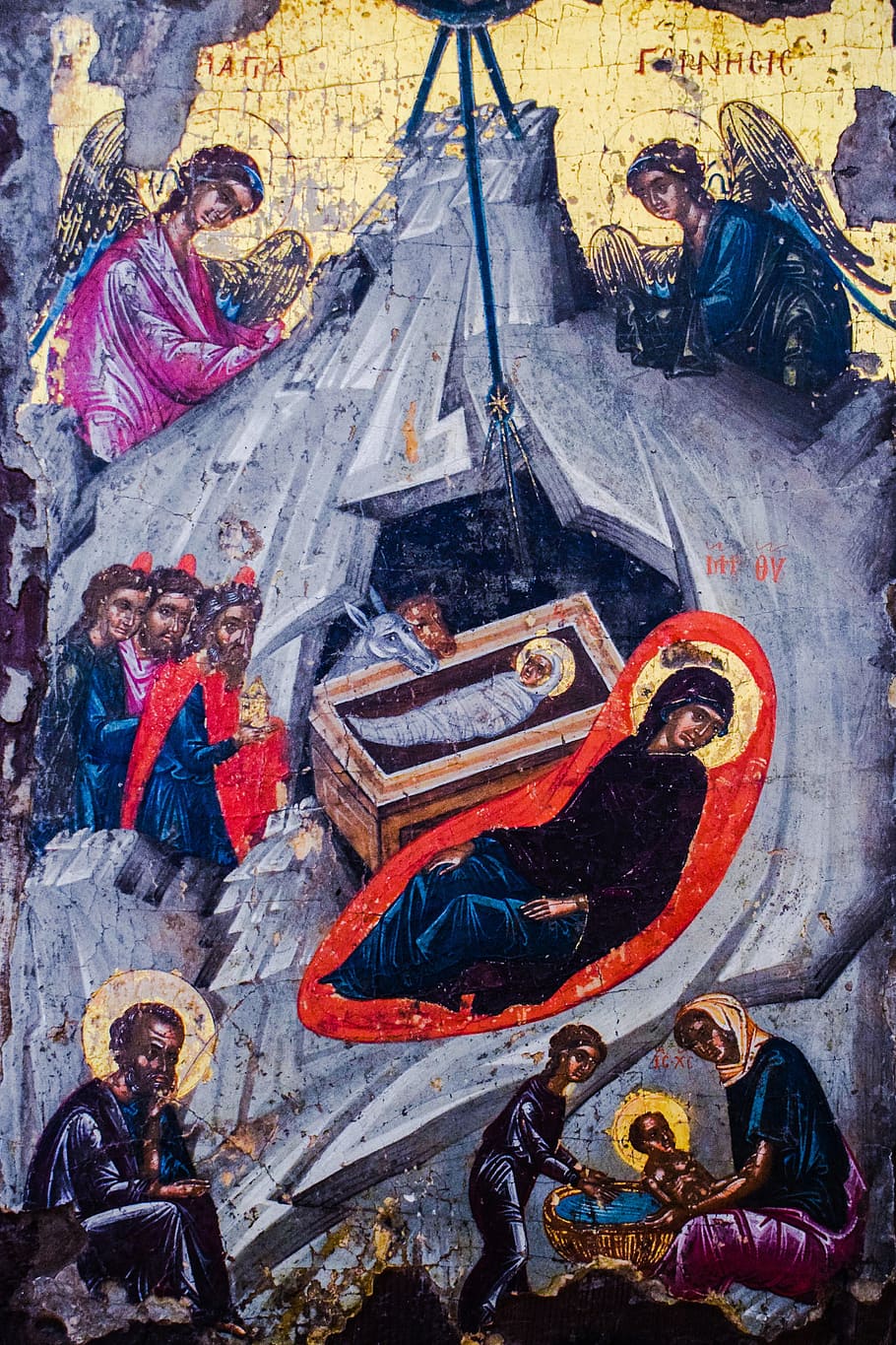 Natividade de Cristo, Ícone, De madeira, Século 18, Chipre, igreja, religião, ortodoxo, cristianismo, cena da natividade