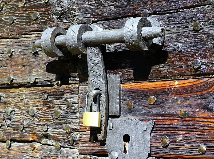 bolt, old, lock, rustic, church, mechanism, iron, old door, hand, wrought iron