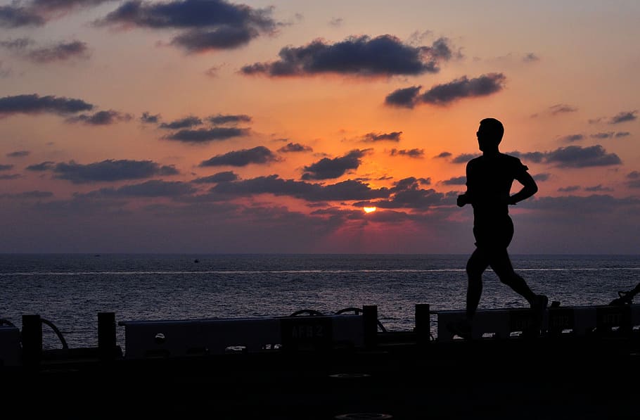 silhouette photo, man, running, runner, fitness, ship, athlete, endurance, fit, health