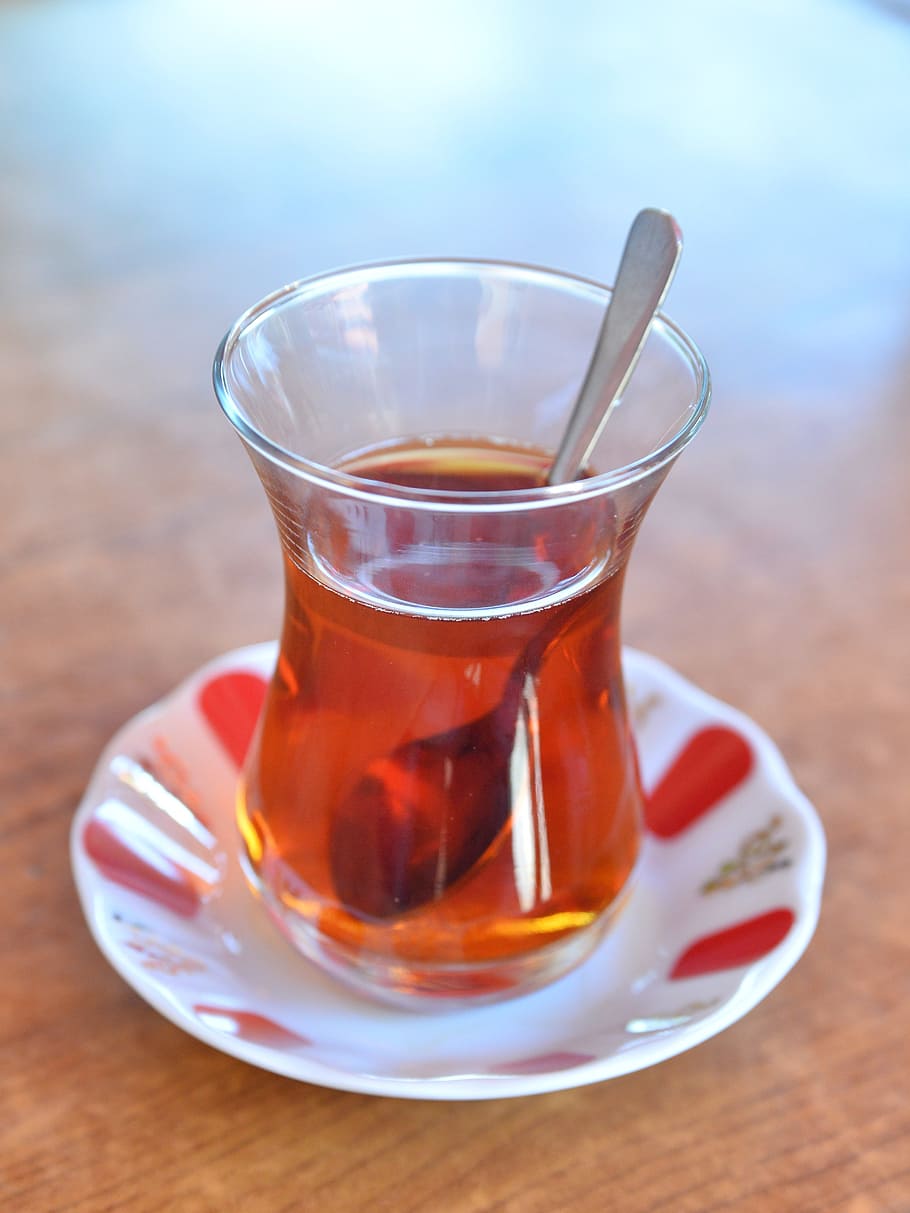 Turkish Tea, Glass, tea, food and drink, tea - hot drink, drink, saucer, focus on foreground, table, refreshment
