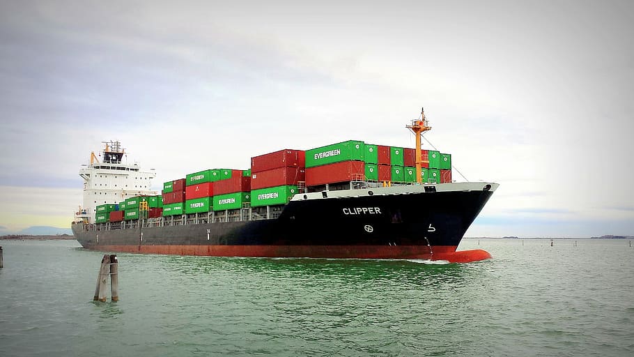 black cargo ship, ship, merchant, port, freighter, cargo ship, porto, container, sea, goods