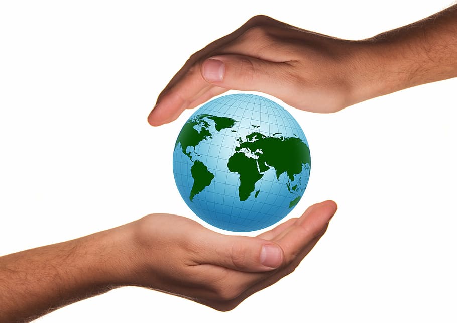 two, hand, world map illustration, protection, protect, handful of, earth, globe, world, help