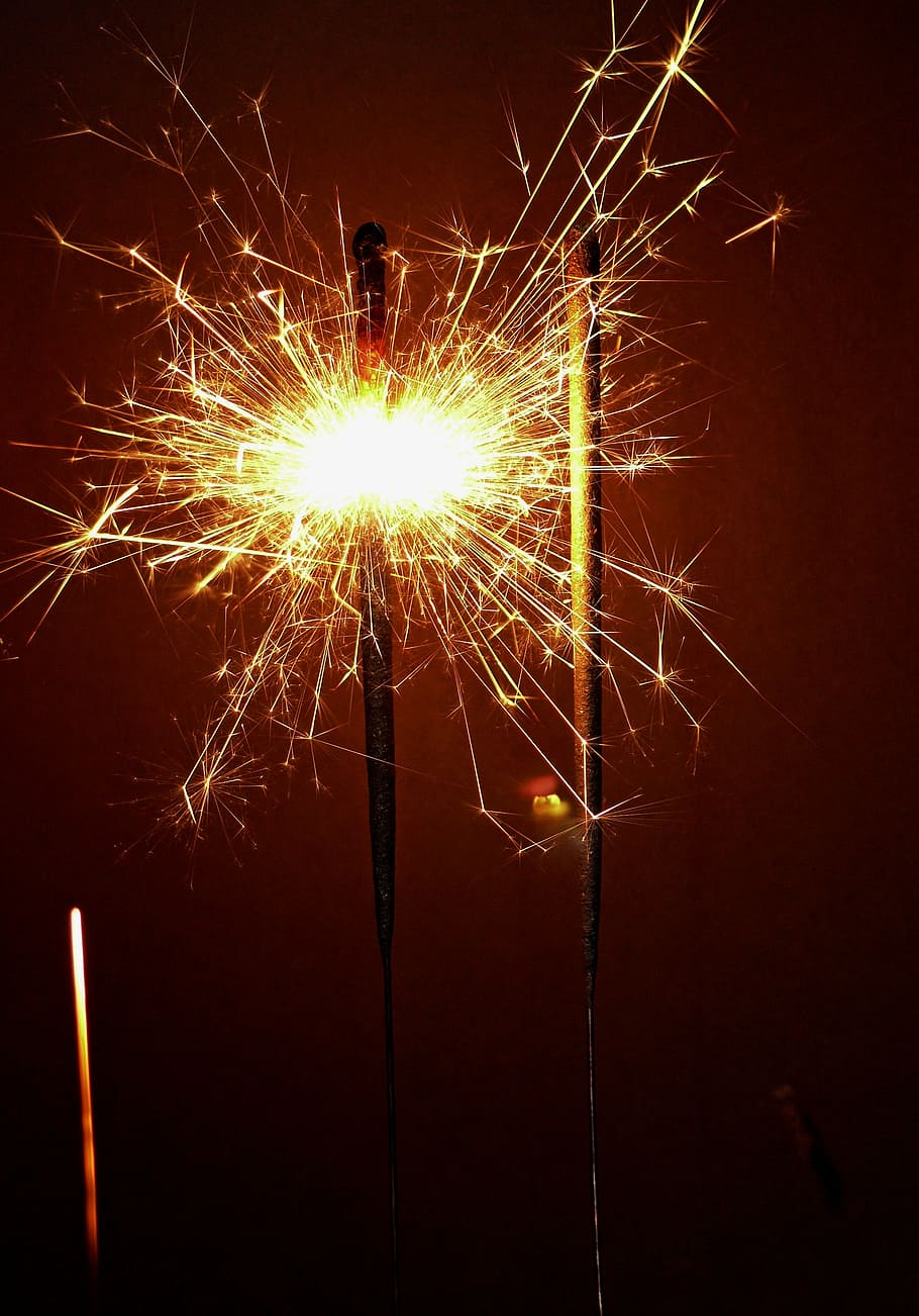 close-up photo, lighted, sparkler, celebration, fire, fireworks, greeting, congratulations, greeting cards, light
