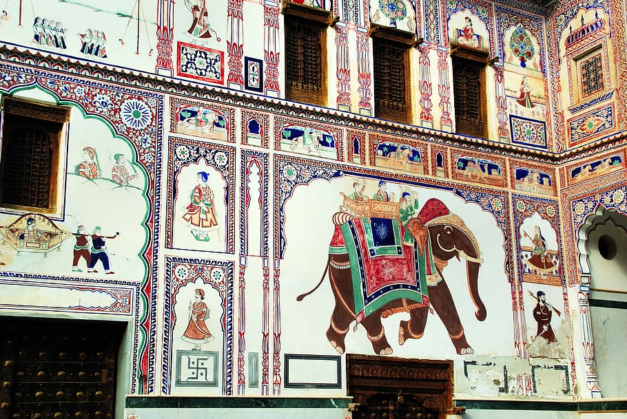 india, rajastan, shekawati, mandawa, fresco, wall, paintings, decoration, architecture, cultures