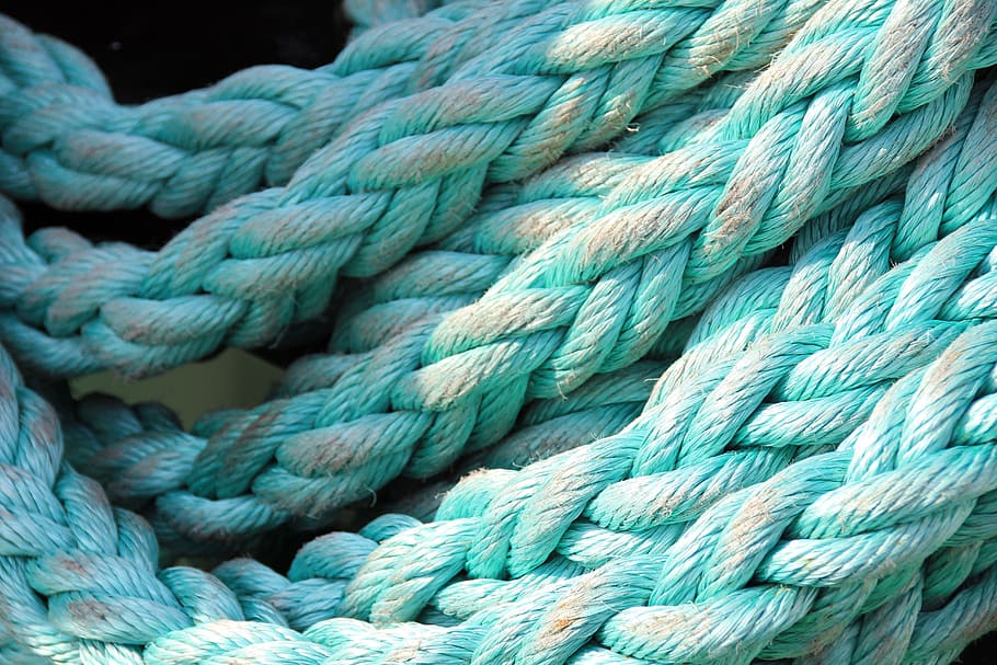 close, green, ropes, close up, rope, thaw, ship traffic jams, blue, turquoise, woven