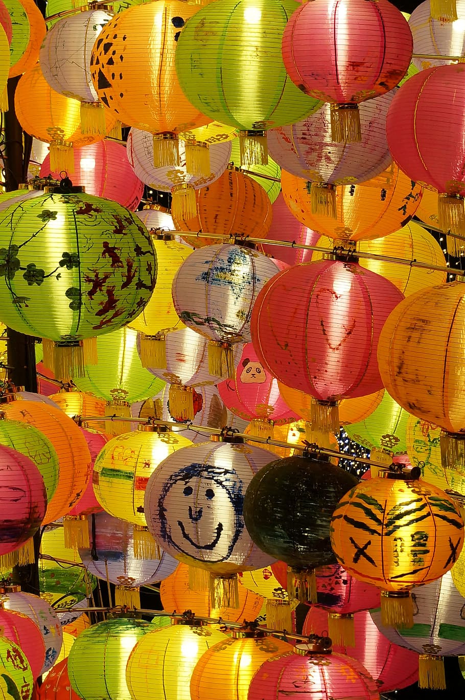 chinese, lantern, colorful, mid-autumn festival, large group of objects, hanging, multi colored, lighting equipment, decoration, full frame