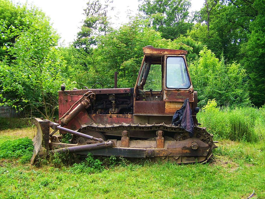 Old, Crawler, S 100, Veteran, old crawler, rural Scene, tractor, machinery, rusty, outdoors