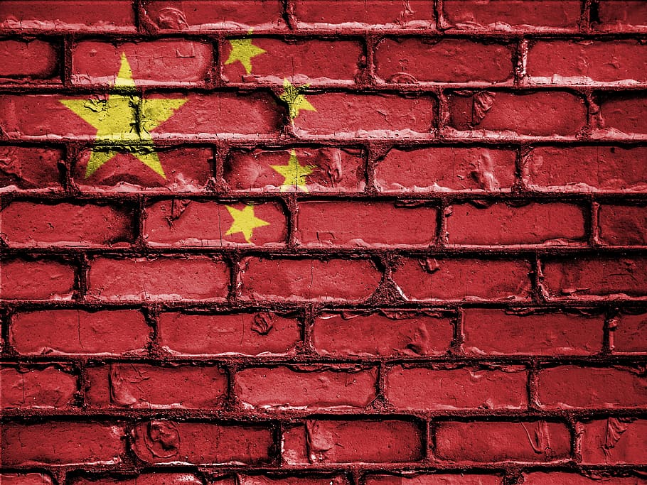 중국 낙서, 중국, 깃발, 기치, 국가, 상징, 전국의, 애국심이 강한, 애국심, 벽