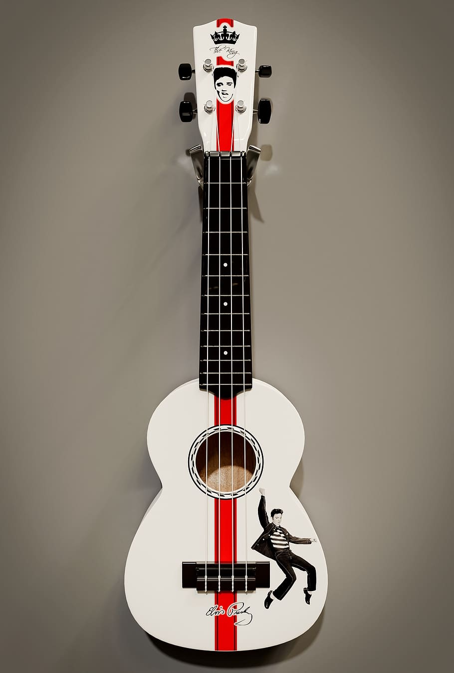 ukulele, white, black, instrument, elvis, tribute, guitar, sound, acoustic, string