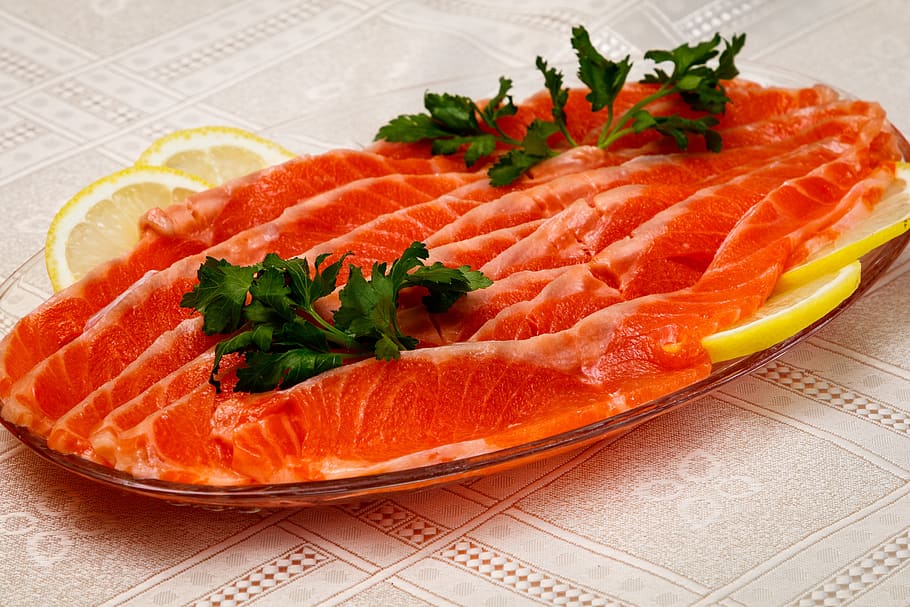 pescado, trucha, pez rojo, corte, trozos, salmón, sal, alimentos, nutrición, pescado de mar