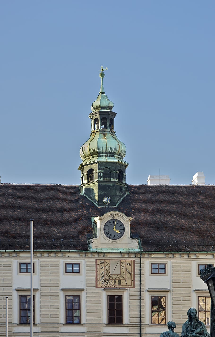 amalienburg, torre do relógio, relógio de sol, palácio, viena, histórico, marco, astronômico, exterior do edifício, arquitetura