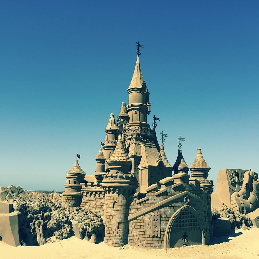 Castelo, esculturas de areia, areia, história, arquitetura, exterior do edifício, antigo, ninguém, destinos de viagem, céu