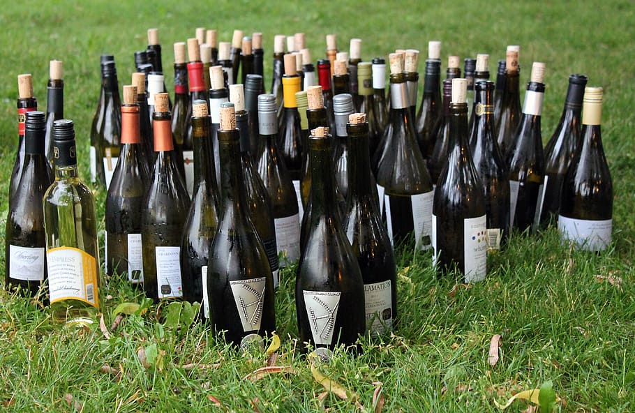 banyak botol minuman keras, lapangan, anggur, botol, minuman, alkohol, gelas, Botol anggur, wadah, kelompok besar objek