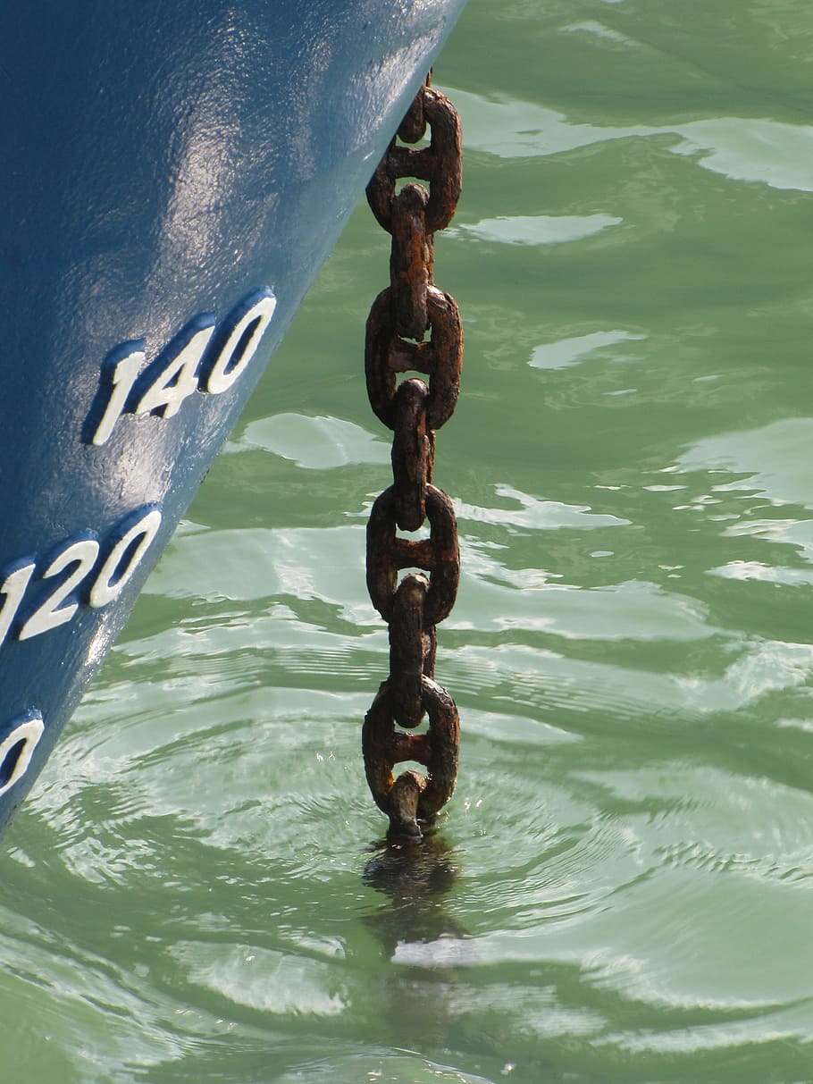 anchor chain, sea, maritime, port, stainless, ship, boot, fishing boat, texel, oudeschild