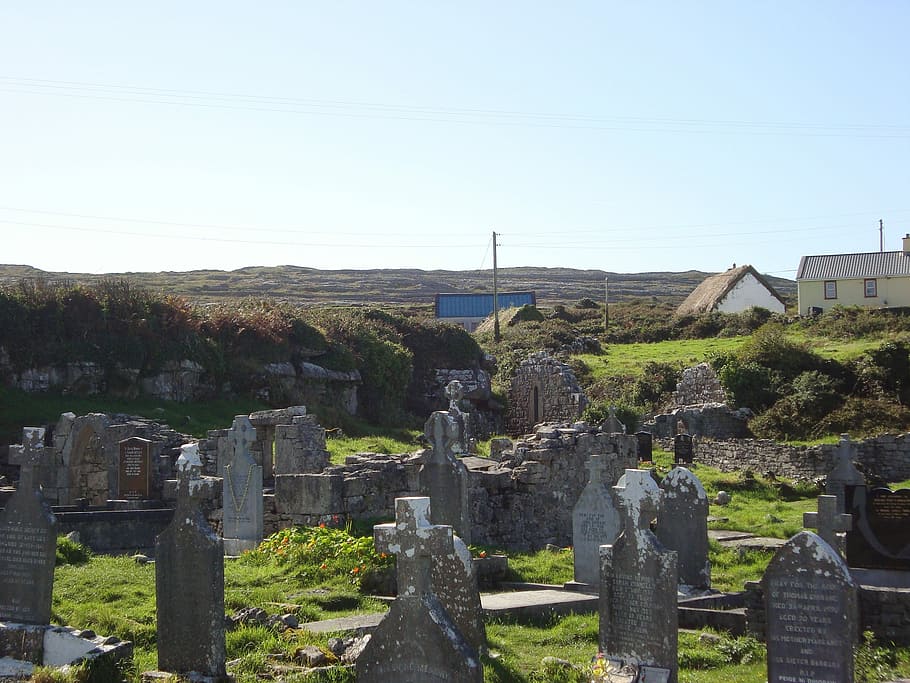 Inishmore, Ireland, Aran, the bay of galway, remains, old, cemetery, day, outdoors, architecture